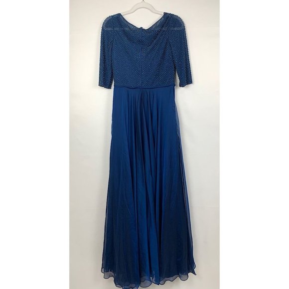 NWT La Femme 25011 Embellished Bodice Tulle Ballgown Navy Blue 6 - Picture 7 of 11